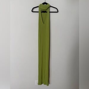 ELOQUII Green Ribbed Keyhole Front Sleeveless Turtle Neck Maxi Dress